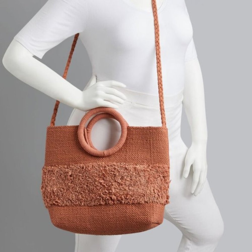 NWT Nanette Lepore Rust Trendy Woven Ring Tote Bag - Picture 5 of 7